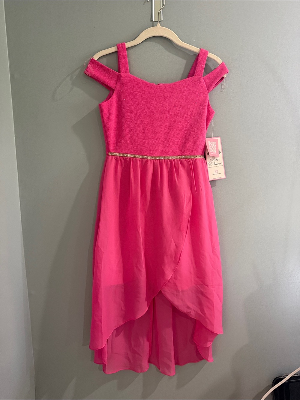 Rare Editions Hot Pink Cold-Shoulder High-Low Dress